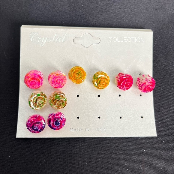3 For $20! Colorful Swirl Stud Earrings Set - Picture 1 of 5